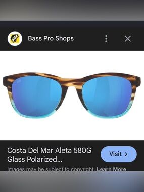 Costa Aleta Sunglasses - Tortoiseshell Frame with Blue polarized lenses.